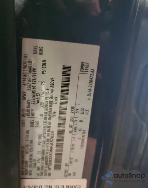 2021 Ford Transit T-250 z USA, uszkodzony, nr VIN 1FTBR3X83MKA57850